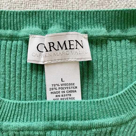 Carmen Marc Valvo Top Womens Large Teal Green Ribbed Stretch Cut Out Keyhole - Picture 2 of 6